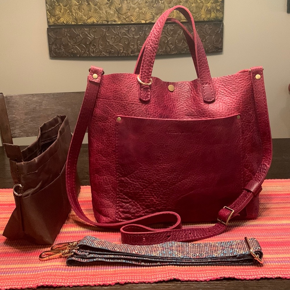 Portland Leather Goods Medium Crossbody Tote - Sangria